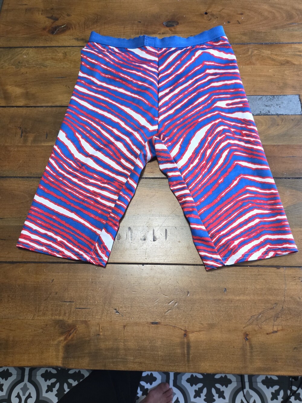 Vintage 90s Zubaz Bike Shorts Medium Red White Blue Zebra Spandex 1990s - Picture 2 of 9